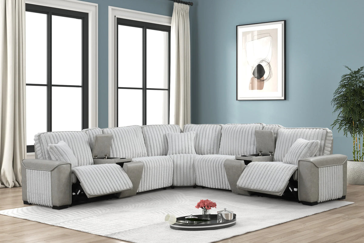 Power Reclining Modern Corduroy Sectional Sofa With Console - Omega Lifestyles