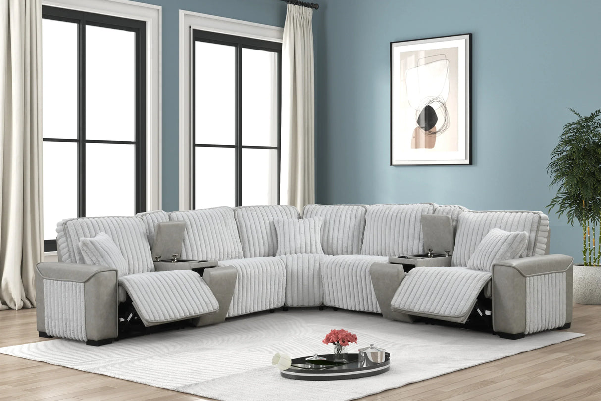 Power Reclining Modern Corduroy Sectional Sofa With Console - Omega Lifestyles