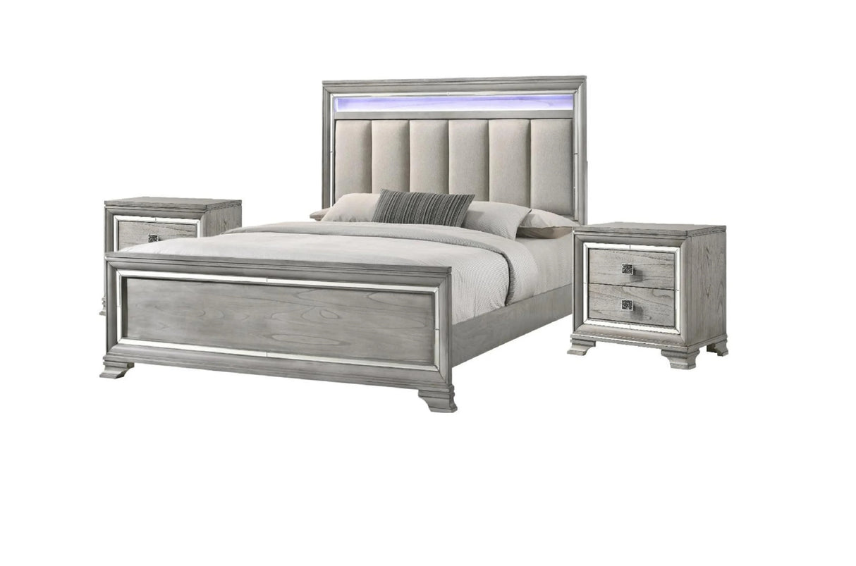 King Modern Solid Wood Bed Frame And Nightstand Set