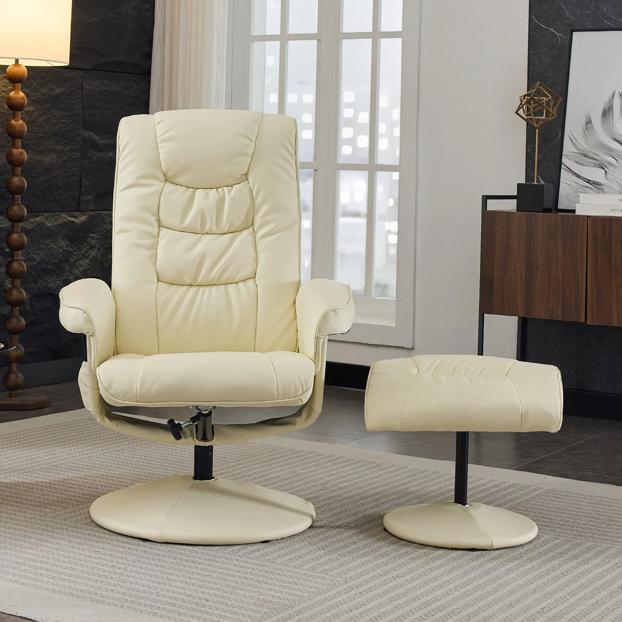 PU Leather Recliner Chair With Ottoman Heated Massage - Omega Lifestyles