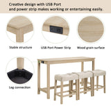 4-Piece Light Oak Bar Table Set With Power Outlet - Omega Lifestyles