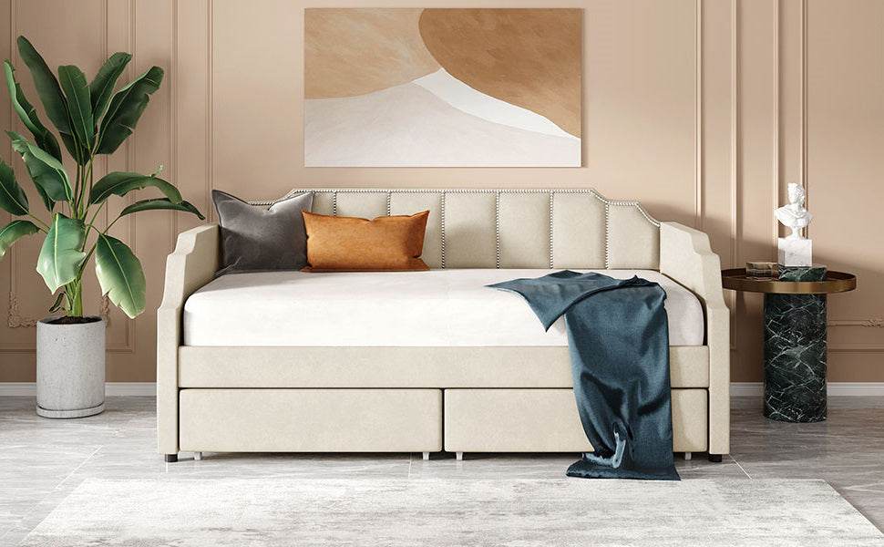 Twin Velvet Upholstered Daybed With Storage Drawers - Omega Lifestyles