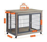 Furniture Style Grey Dog Crate With Rolling Wheels - Omega Lifestyles