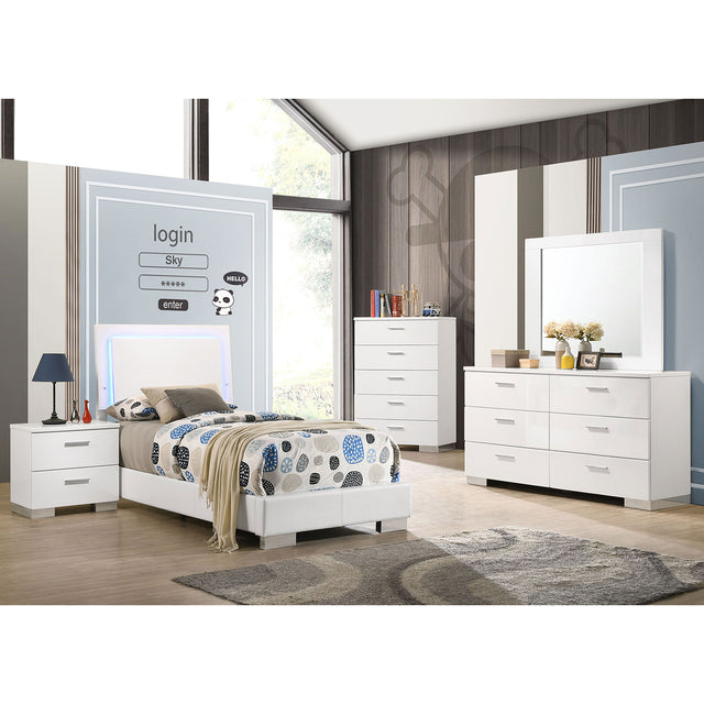 Dulcey White High Gloss Contemporary Twin Bedroom Set