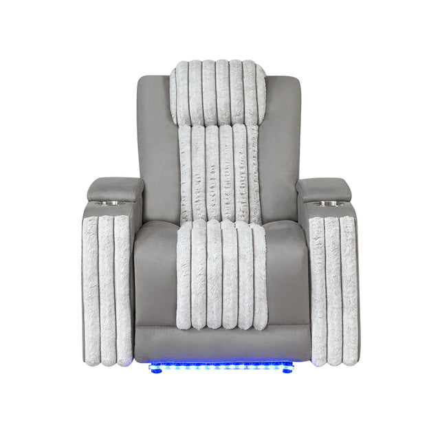 Modern Grey Power Recliner With Power Headrest LED Lighting - Omega Lifestyles