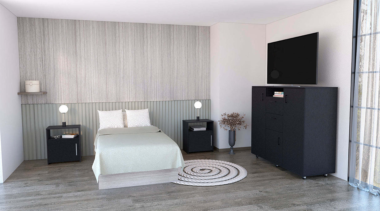 3-Piece Modern Black Particle Board Bedroom Set