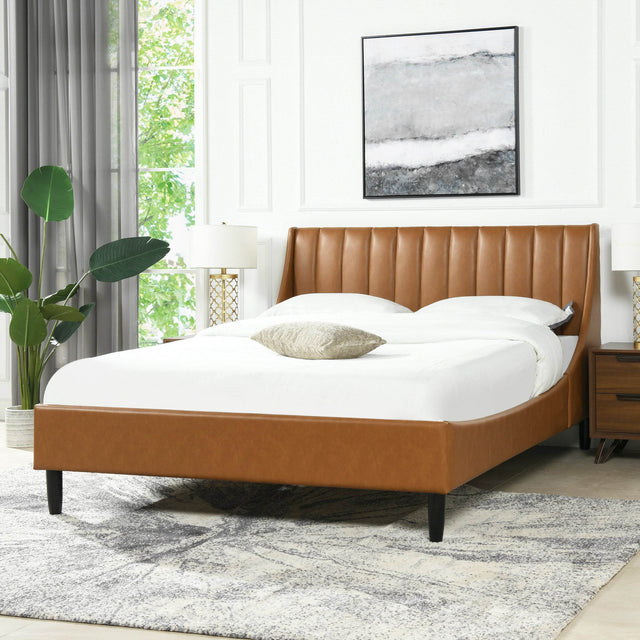 Queen Faux Leather Platform Bed Frame With Tufted Headboard - Omega Lifestyles