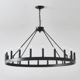 Matte Black 20-Light Farmhouse Wagon Wheel Chandelier - Omega Lifestyles