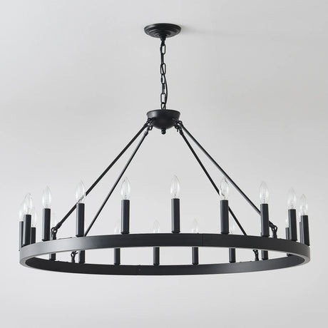 Matte Black 20-Light Farmhouse Wagon Wheel Chandelier - Omega Lifestyles