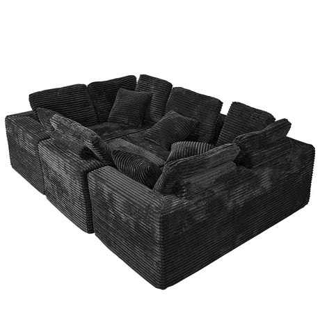 Modular U-Shaped 6-Seater Plush Corduroy Sectional Sofa - Omega Lifestyles