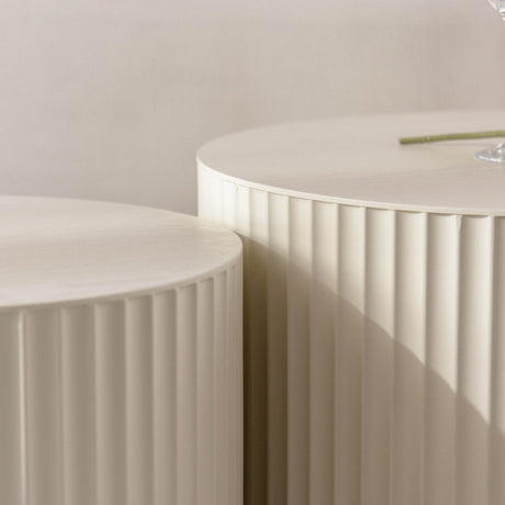 Beige White Modern 2-Piece Round Nesting Tables - Omega Lifestyles