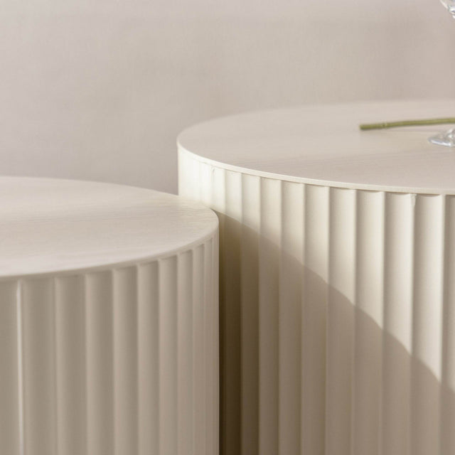 Beige White Modern 2-Piece Round Nesting Tables - Omega Lifestyles