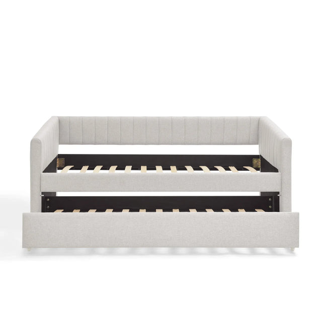 Twin Upholstered Linen Daybed With Functional Trundle - Omega Lifestyles