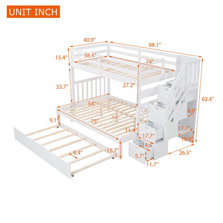 Stairway Twin-Over-Twin Full Bunk Bed With Trundle - Omega Lifestyles