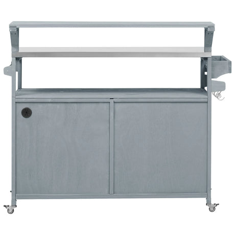 Outdoor Rolling Grill Cart With Raised Shelf Storage - Omega Lifestyles