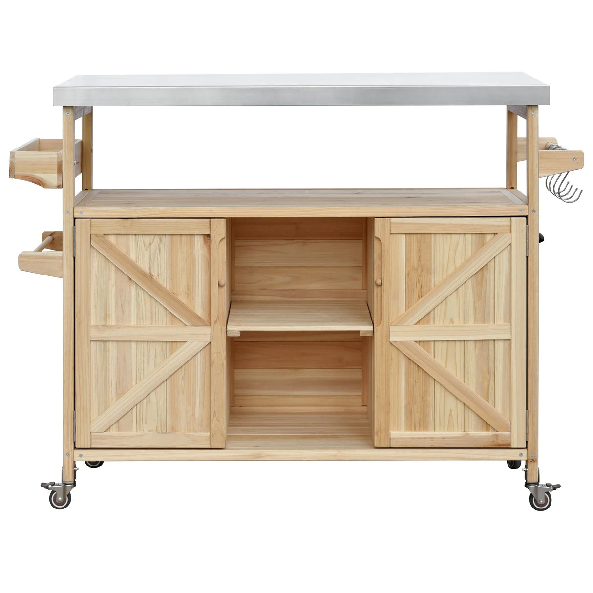 Farmhouse Solid Fir Wood Outdoor Kitchen Island Cart - Omega Lifestyles