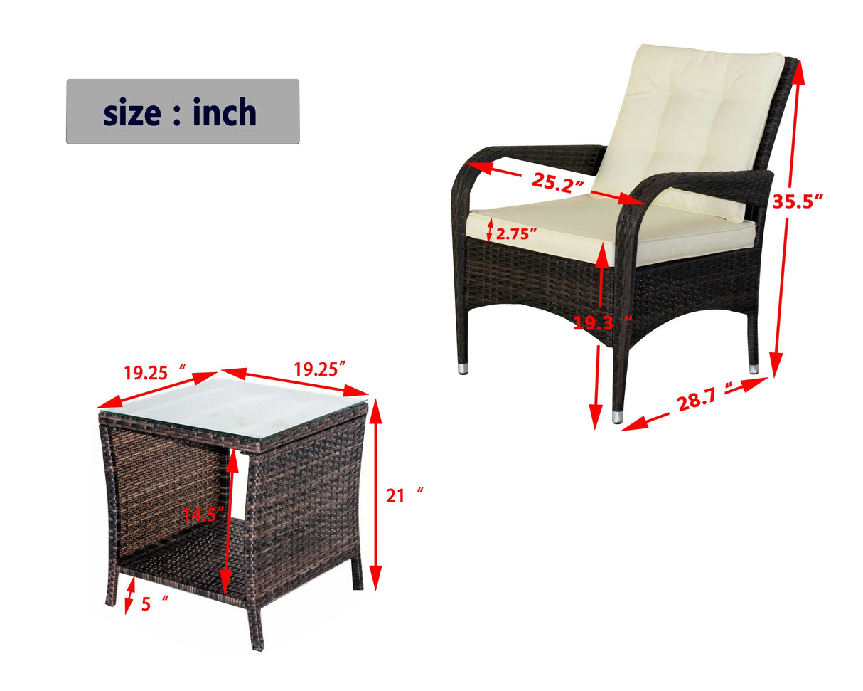3-Piece Brown Rattan Outdoor Patio Furniture Set - Omega Lifestyles
