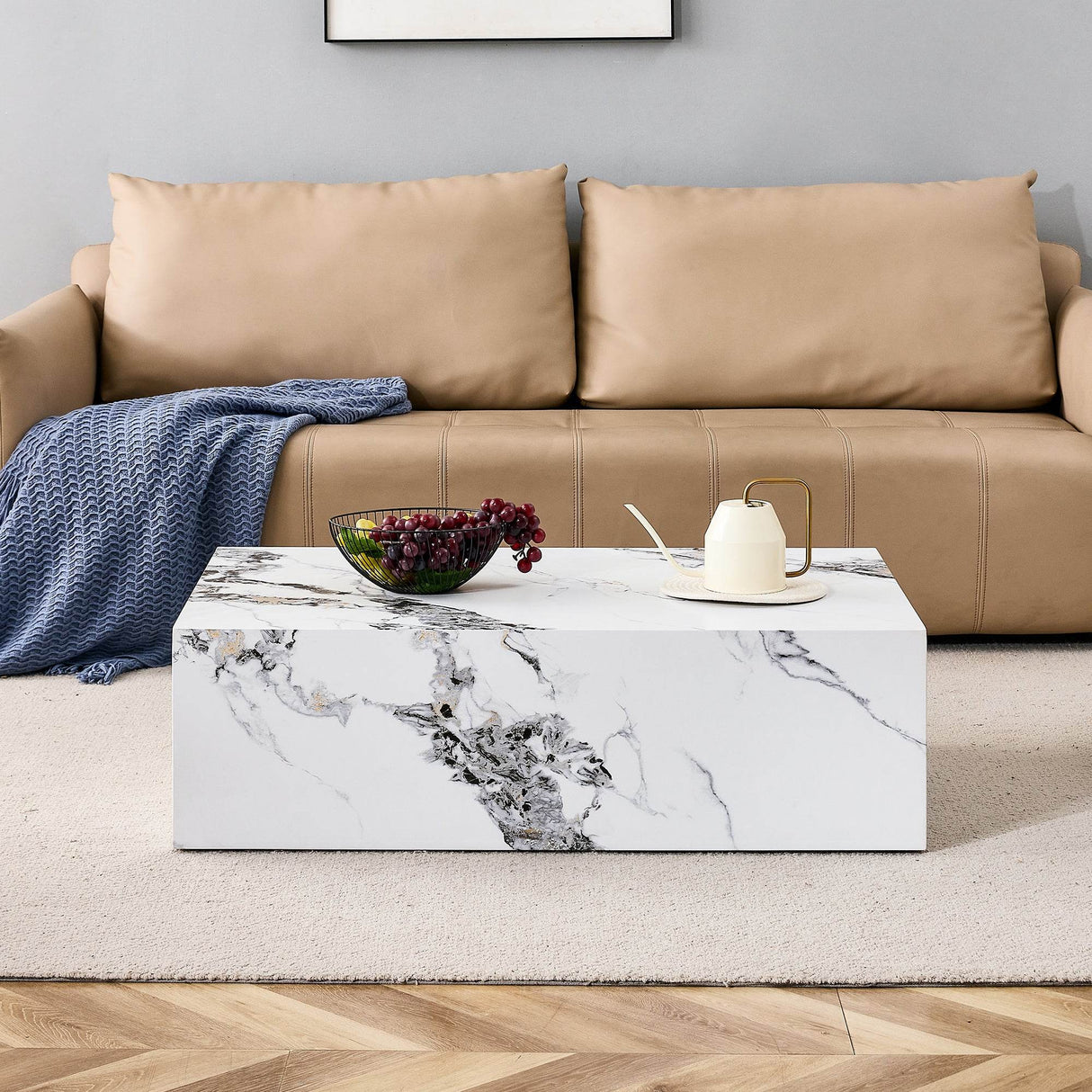 MDF Marble Pattern Modern White Coffee Table - Sleep Galleria