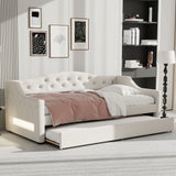 Twin XL Upholstered Linen Daybed With LED Trundle - Omega Lifestyles