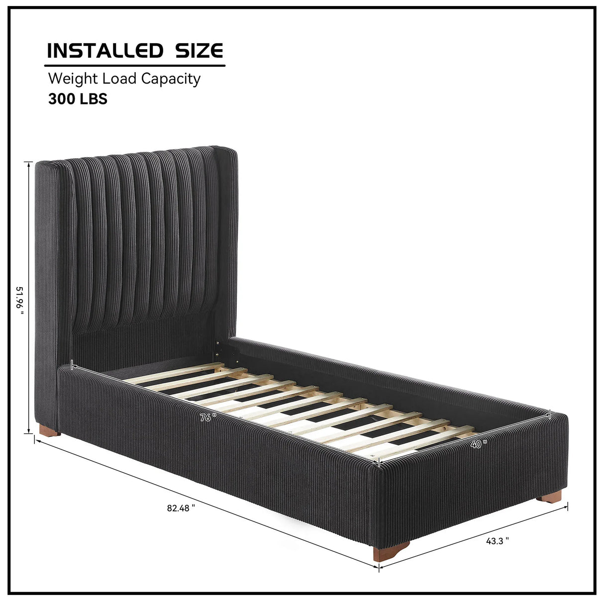 Twin Upholstered Corduroy Fabric Bed Frame - Omega Lifestyles