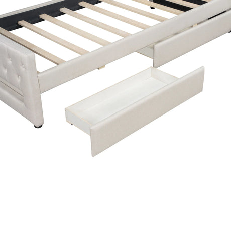 Twin XL Linen Upholstered Daybed With LED Lighting And Drawers - Omega Lifestyles