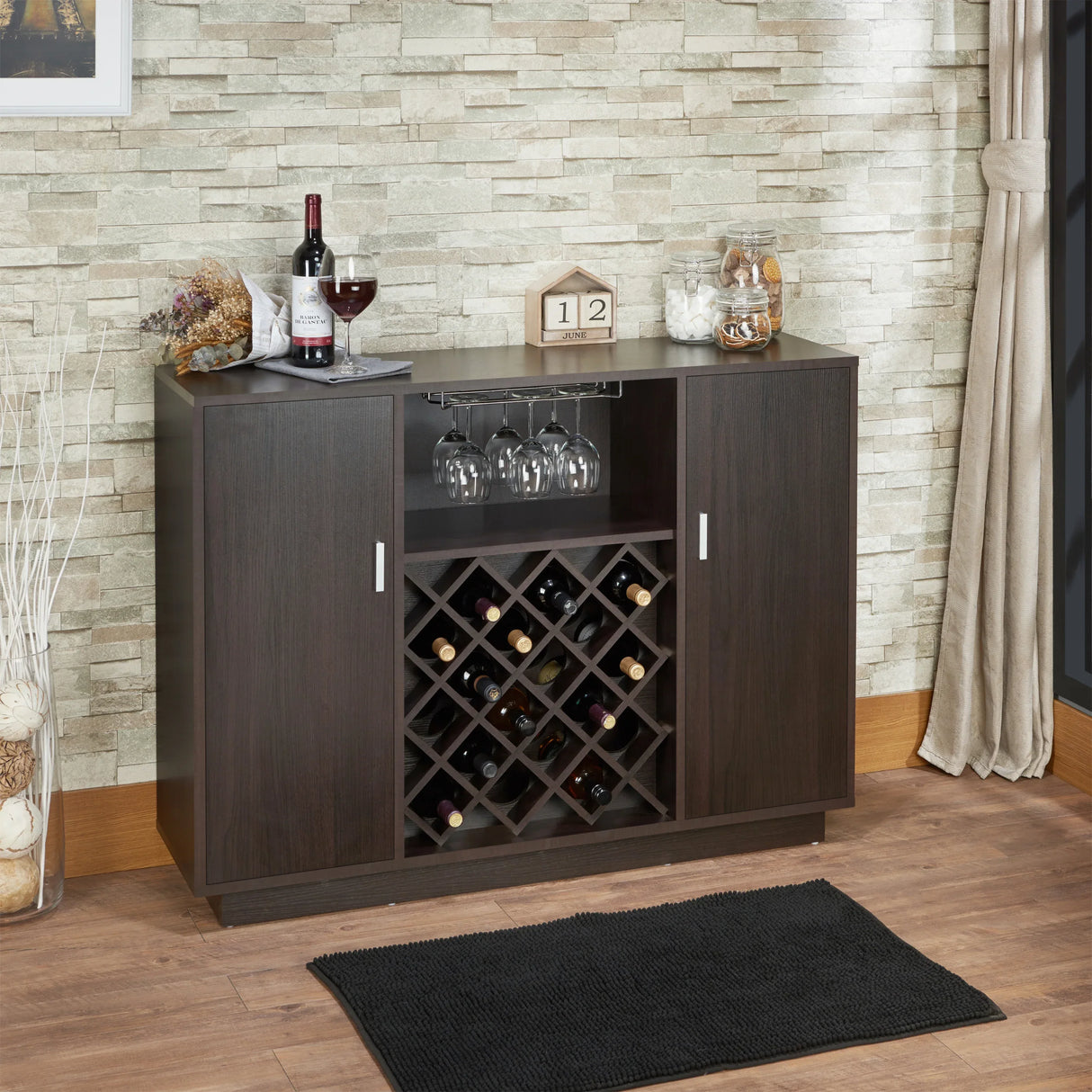 Espresso Synthetic Wood Wine Cabinet With Rack - Omega Lifestyles