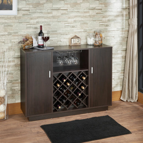 Espresso Synthetic Wood Wine Cabinet With Rack - Omega Lifestyles