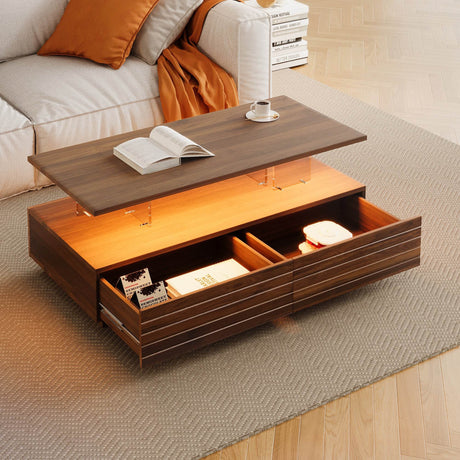 Modern Walnut Rectangle Coffee Table With LED Lights - Sleep Galleria