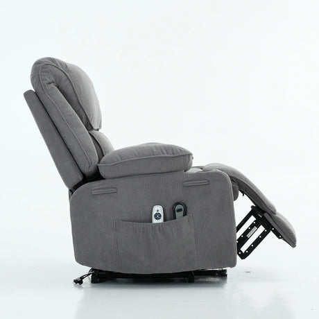 Medium-Firm Corduroy Remote-Controlled Heating Massage Recliner - Omega Lifestyles