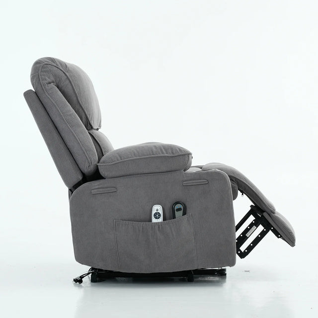 Medium-Firm Corduroy Remote-Controlled Heating Massage Recliner - Omega Lifestyles