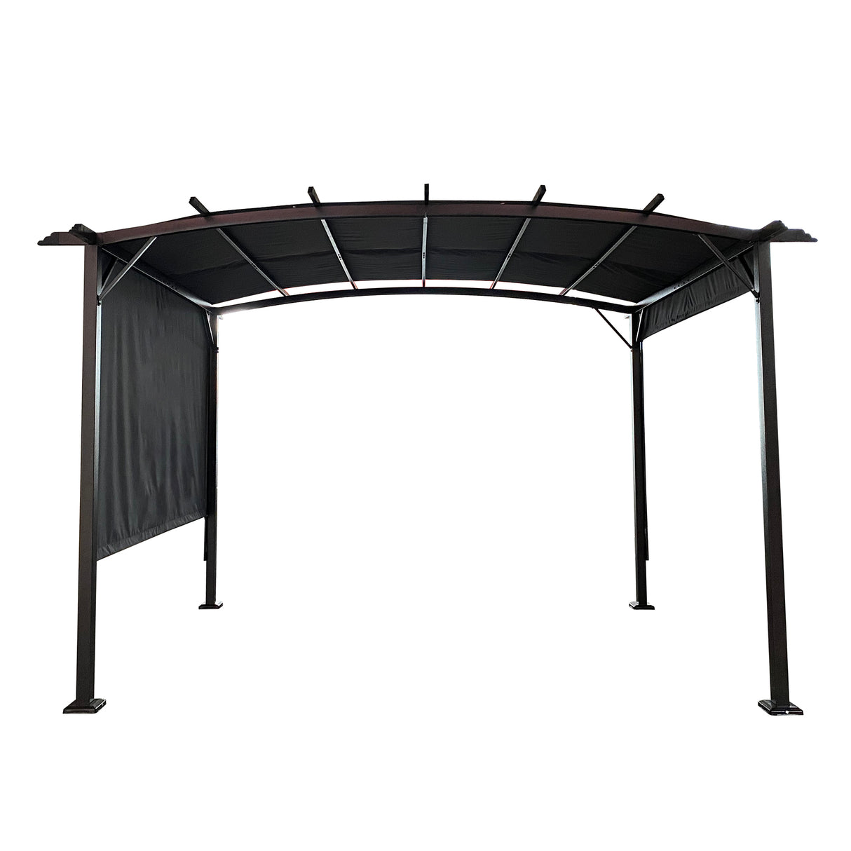 Outdoor Pergola Gazebo Steel Frame Retractable Canopy 12x9 Ft