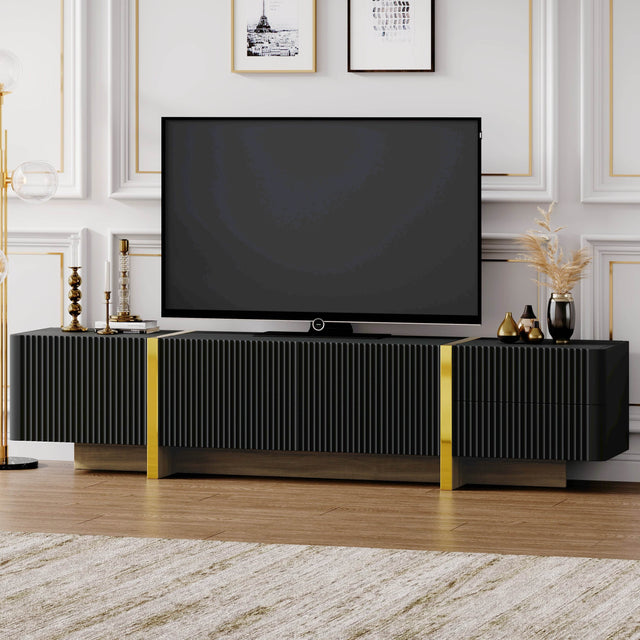 Luxury Fluted Black And Gold TV Stand With Storage - Sleep Galleria