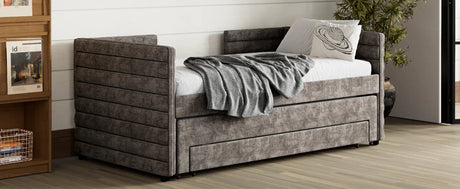 Twin Upholstered Chenille Daybed With Trundle And Drawers - Omega Lifestyles