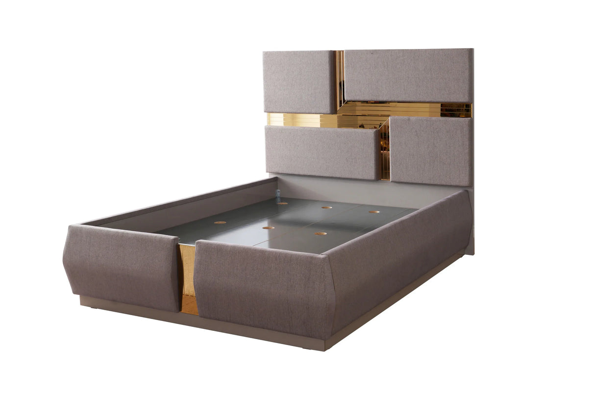 Modern Metallic River Sand Upholstered King Bed Frame - Omega Lifestyles