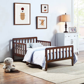 Solid Wood Walnut Toddler Bed With Safety Rails - Omega Lifestyles