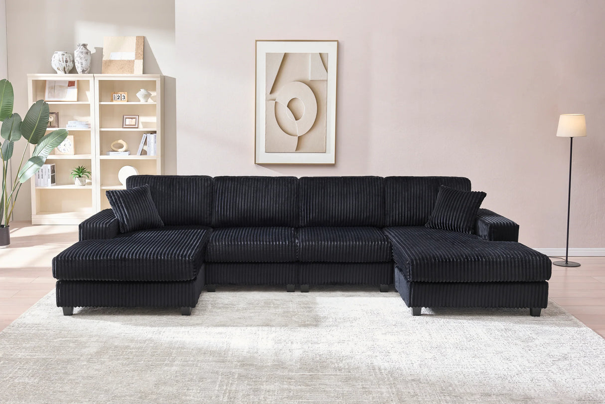 Convertible U-Shaped Corduroy Fabric 4-Seat Sofa - Omega Lifestyles