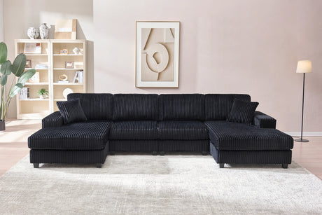 Convertible U-Shaped Corduroy Fabric 4-Seat Sofa - Omega Lifestyles