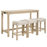4-Piece Light Oak Bar Table Set With Power Outlet - Omega Lifestyles