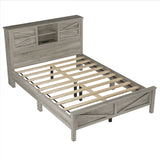 Queen Antique Gray Platform Bed With Sliding Barn Door Storage - Omega Lifestyles