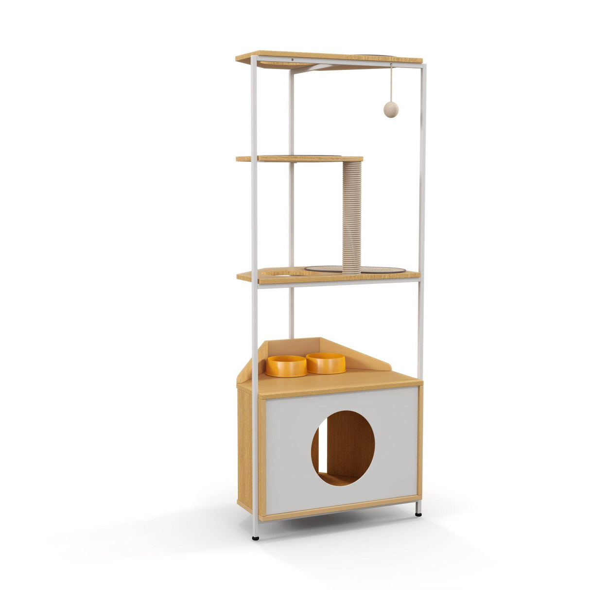 Modern Corner Cat Tower With Scratching Post And Condo