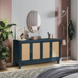 Rattan Wooden Storage Sideboard Cabinet with Shelves - Omega Lifestyles