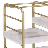 Gold White Washed Metal Wood Rectangular Serving Cart - Omega Lifestyles