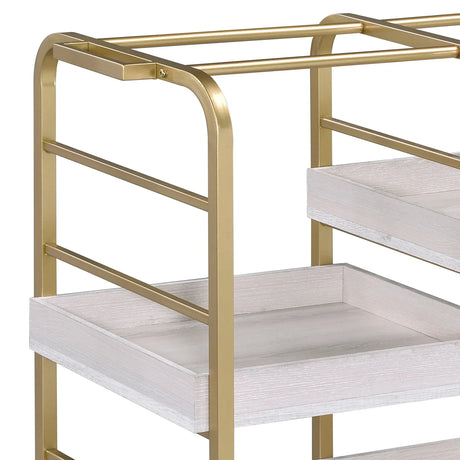 Gold White Washed Metal Wood Rectangular Serving Cart - Omega Lifestyles