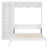 Queen Murphy Bed Wall Bed With Shelves White Solid Wood - Omega Lifestyles