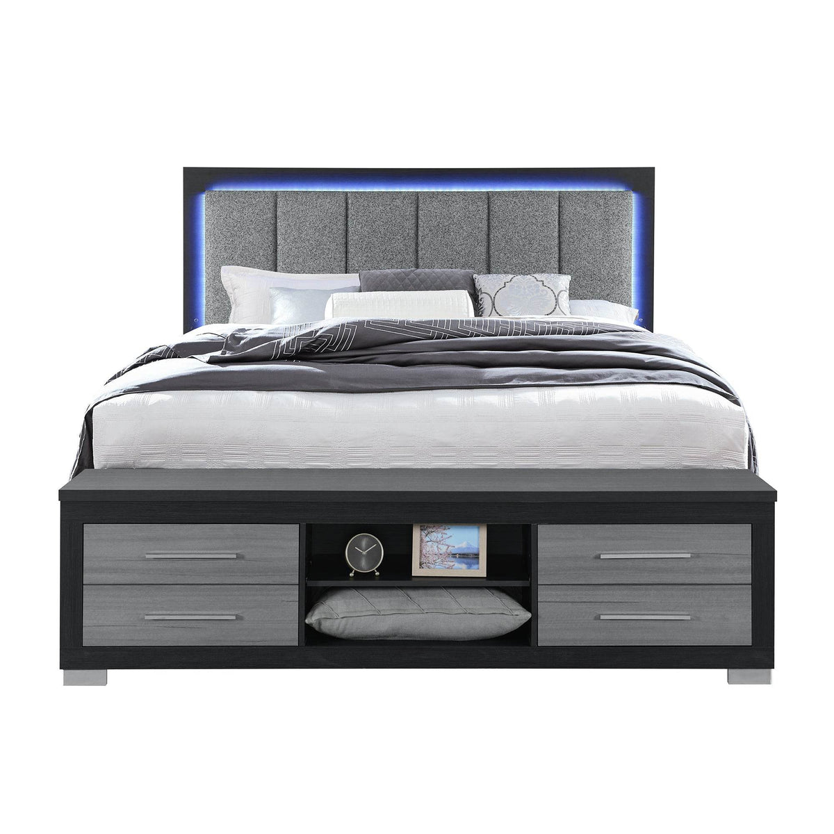 Modern King Storage Bed Frame With Bookcase Headboard - Omega Lifestyles