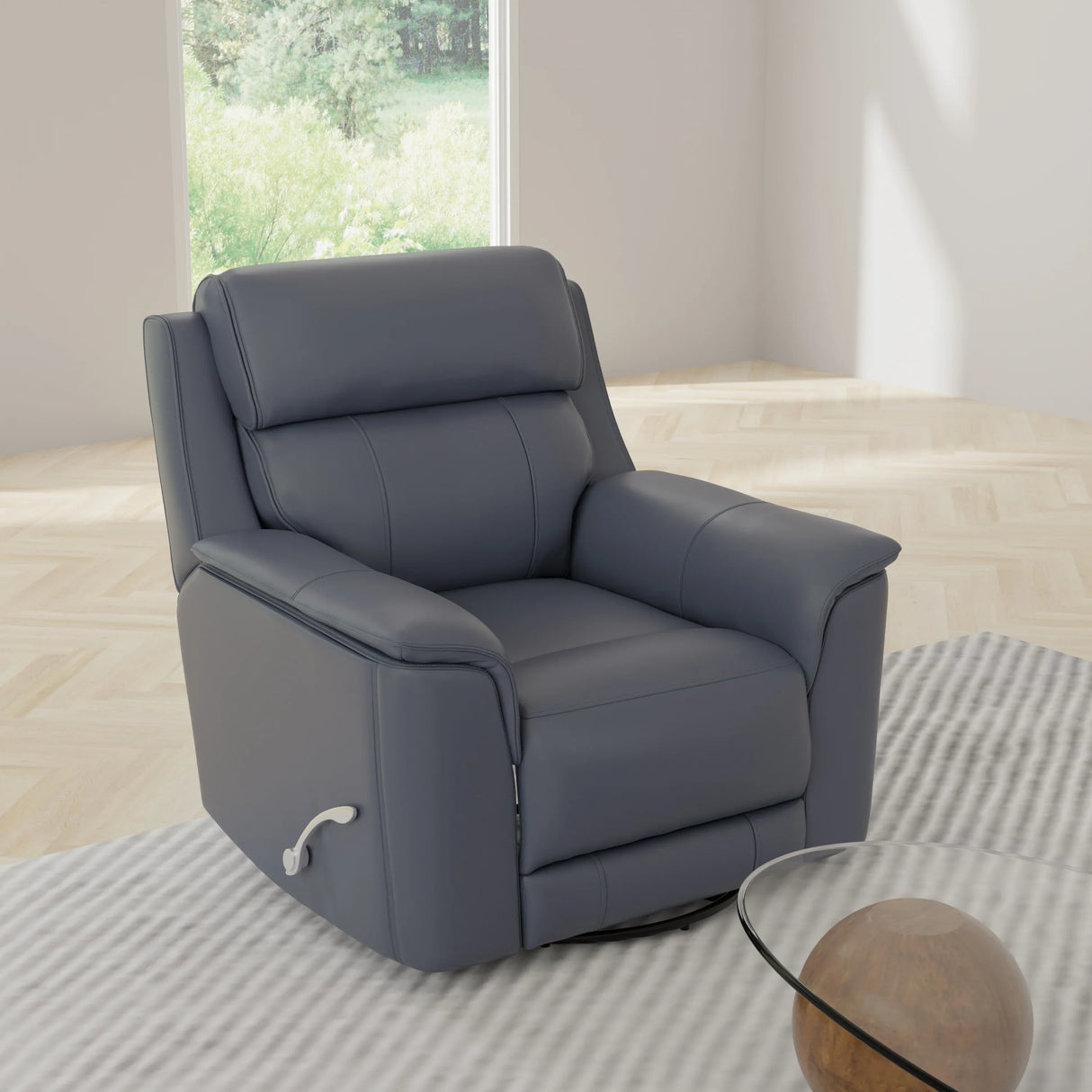 Manual Swivel Genuine Leather Glider Recliner Chair - Omega Lifestyles
