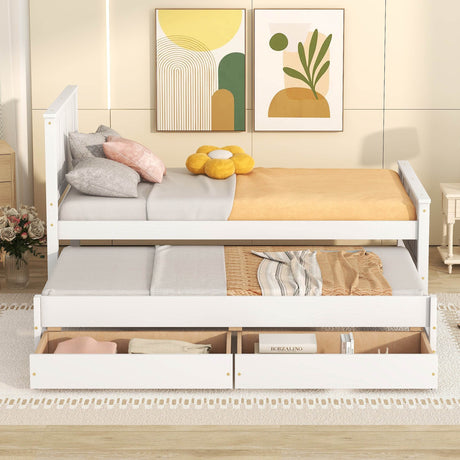 Twin Platform Bed With Trundle And Storage Drawers - Omega Lifestyles