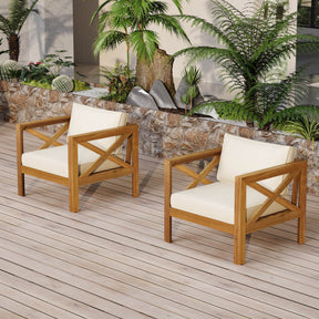 Set Of 2 Outdoor Acacia Wood Club Armchairs With Cushions - Omega Lifestyles