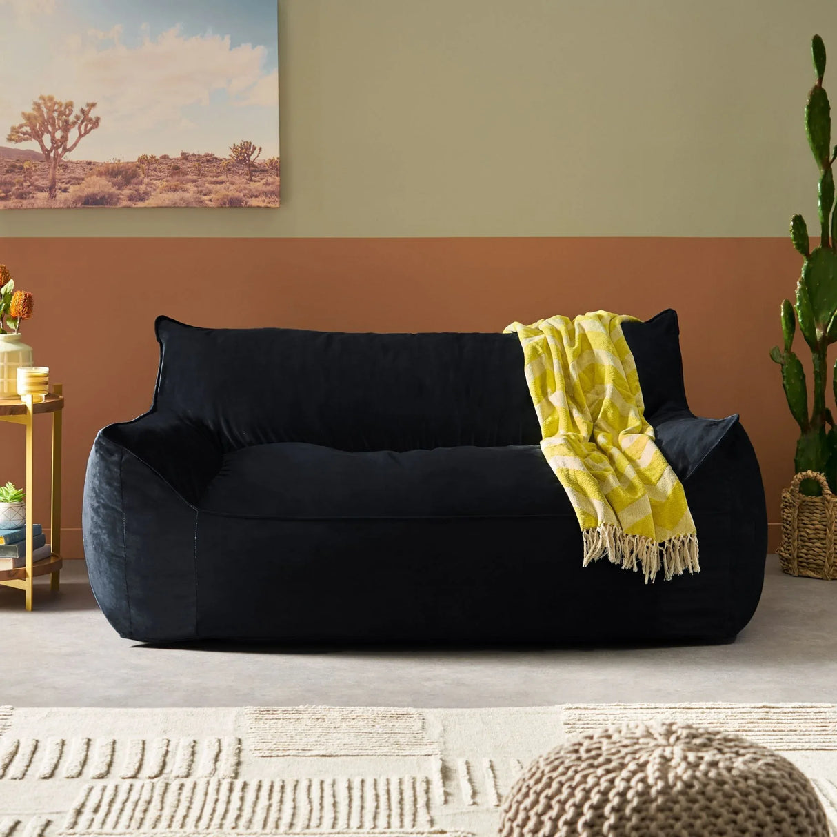 Oversized Velvet Foam Filled 2-Seater Bean Bag Chair - Omega Lifestyles