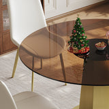 53-Inch Smoked Glass Round Dining Table With Gold Base - Omega Lifestyles